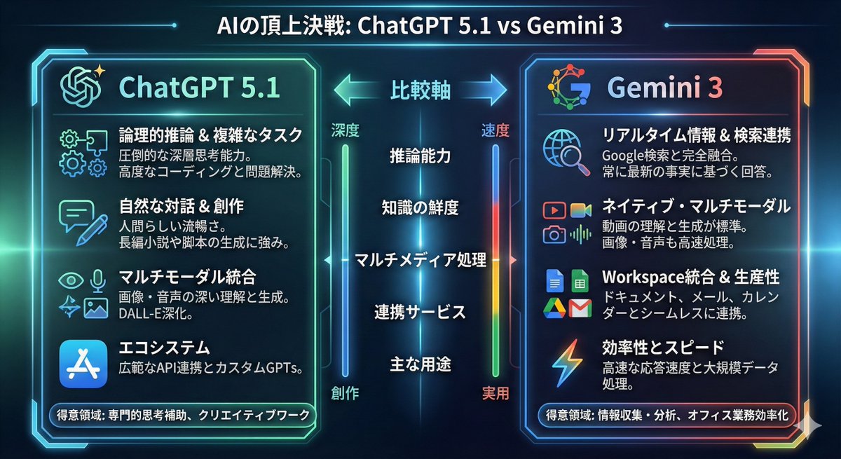 Infographic comparing ChatGPT 5.1 and Gemini 3