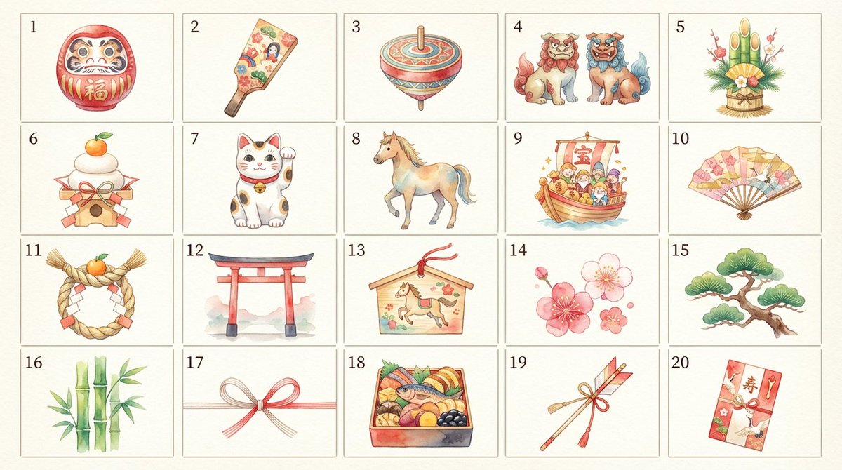 Japanese New Year Kirie-Style Icon Set Generation 2