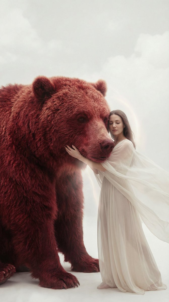 Surreal Scene of Human Embracing Massive Red Bear Prompt 4