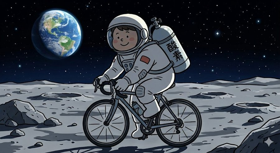 Complex Illustration Prompt: Cycling on the Moon