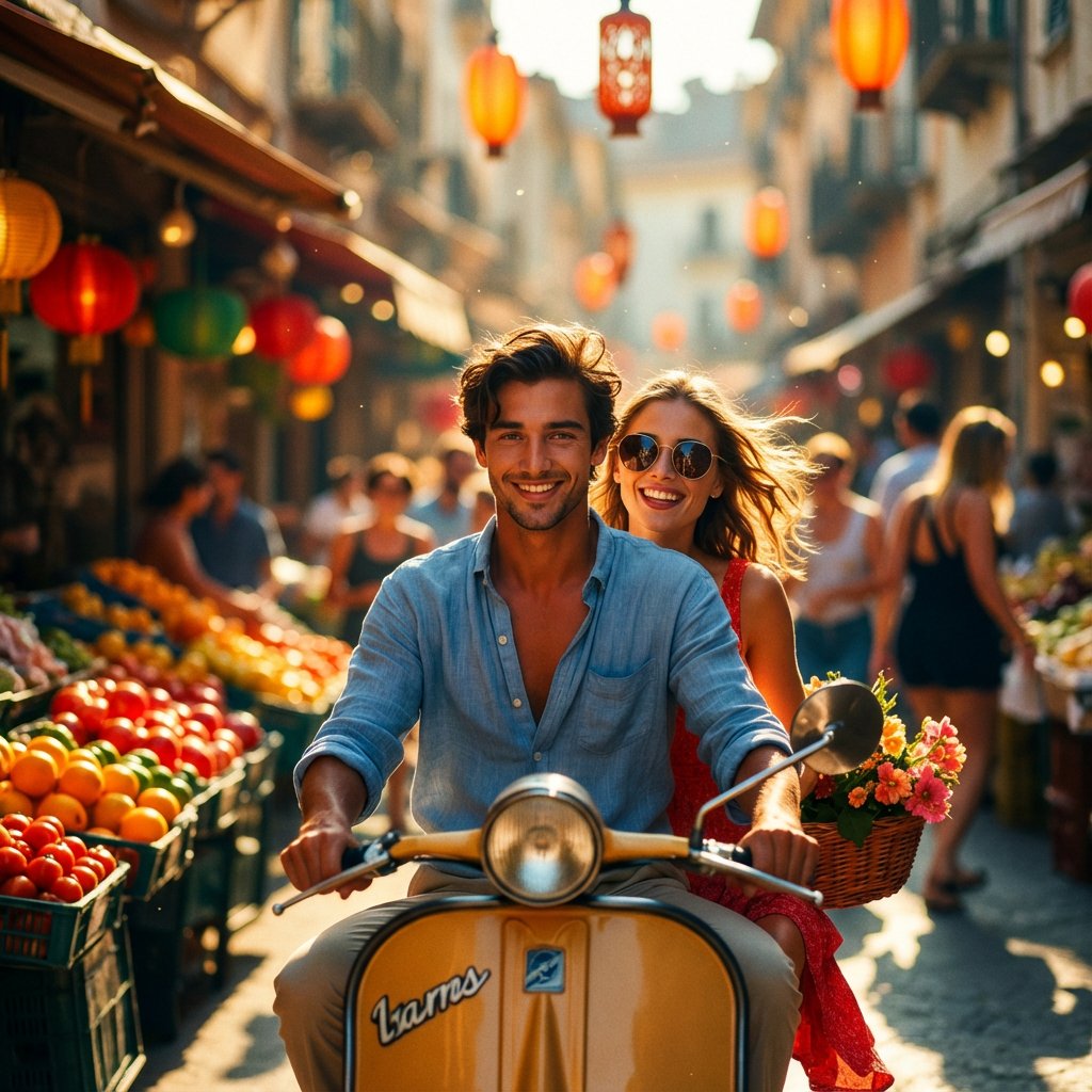 Cinematic Scooter Ride Golden Hour Prompt