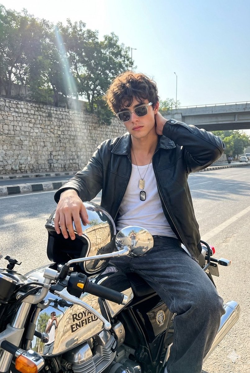 Candid Motorcycle Portrait with Face Swap Prompt