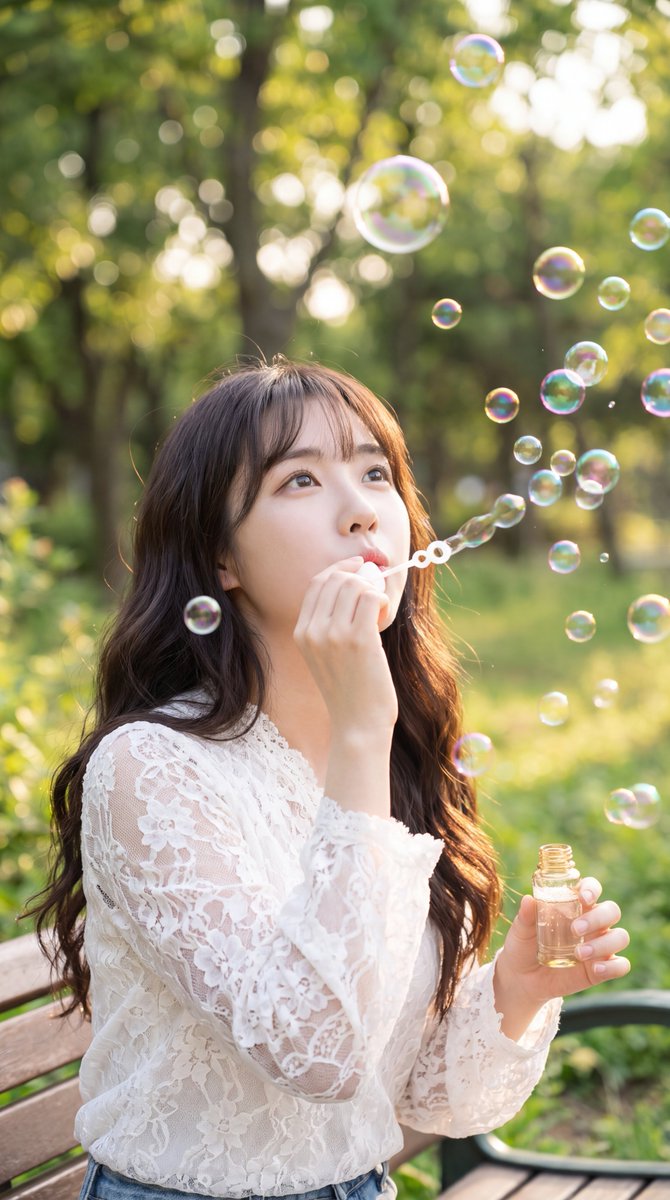 Dreamy Portrait of Woman Blowing Bubbles 2