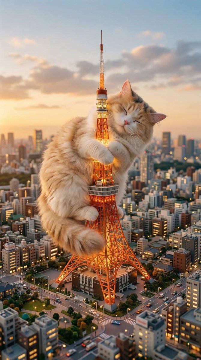 Giant Cat Occupying Tokyo Tower 3