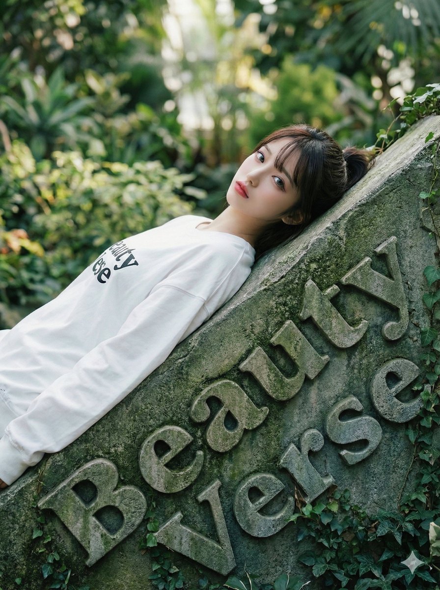 High-Fashion Garden Editorial with Tilted Stele Effect 2