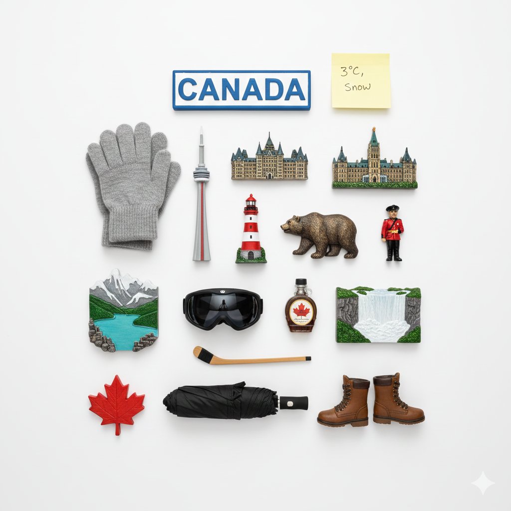 Knolling Flatlay of City Landmark Magnets 4