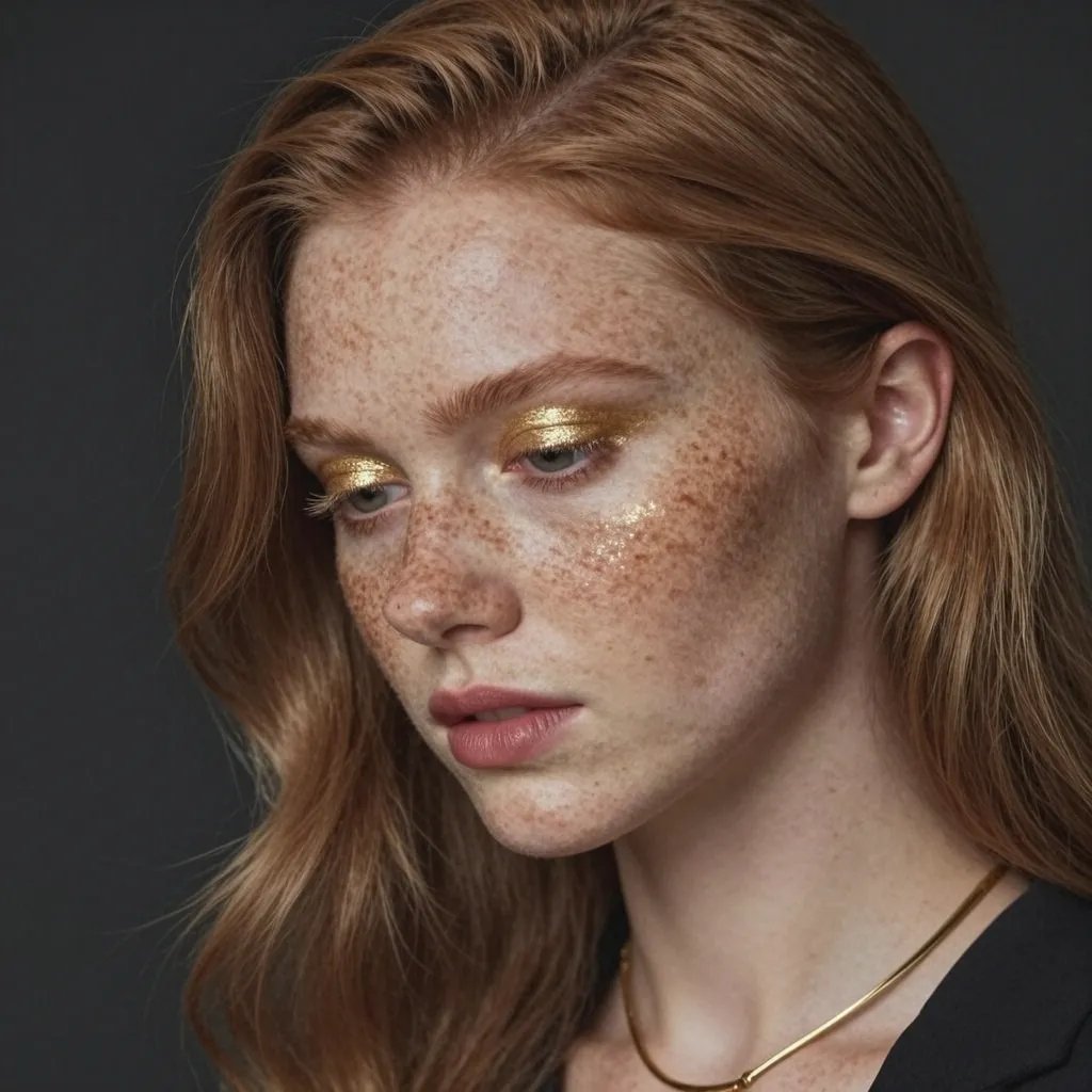 Freckled Model Gold Makeup Portrait