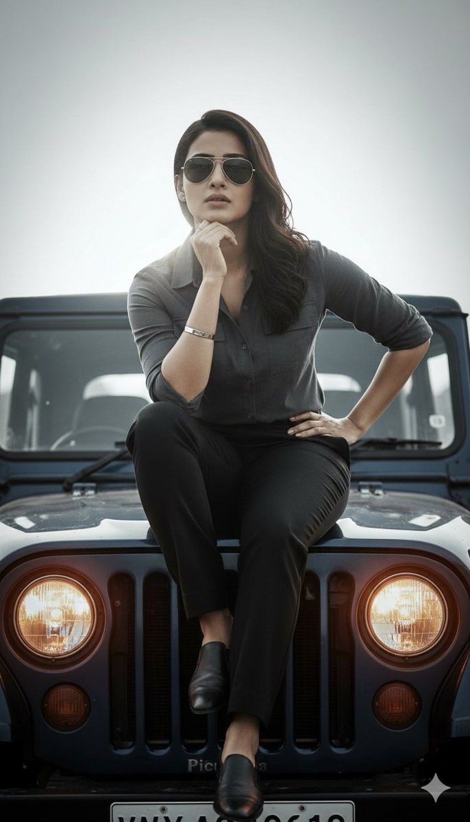 Hyper-Realistic Cinematic Portrait on a Jeep Hood Prompt 3