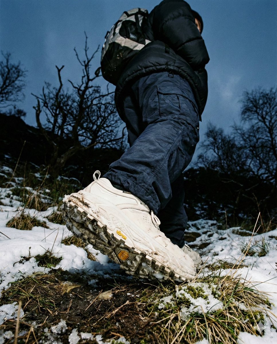 Gorpcore Editorial: Extreme Worm's-Eye View of Hiking Boot