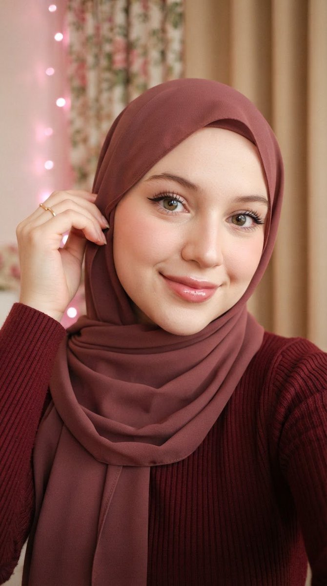 Muted Maroon Hijab Selfie 3