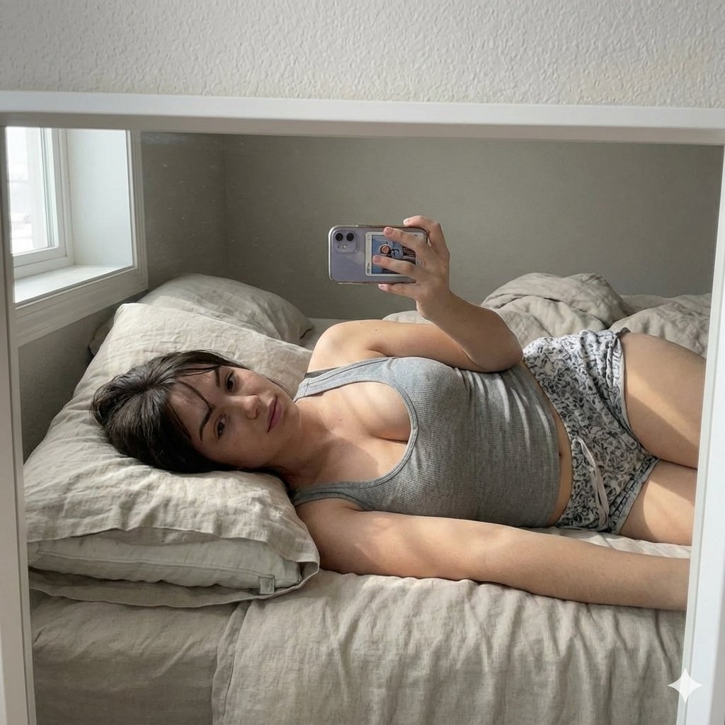 Cozy Bed Mirror Selfie in Loungewear